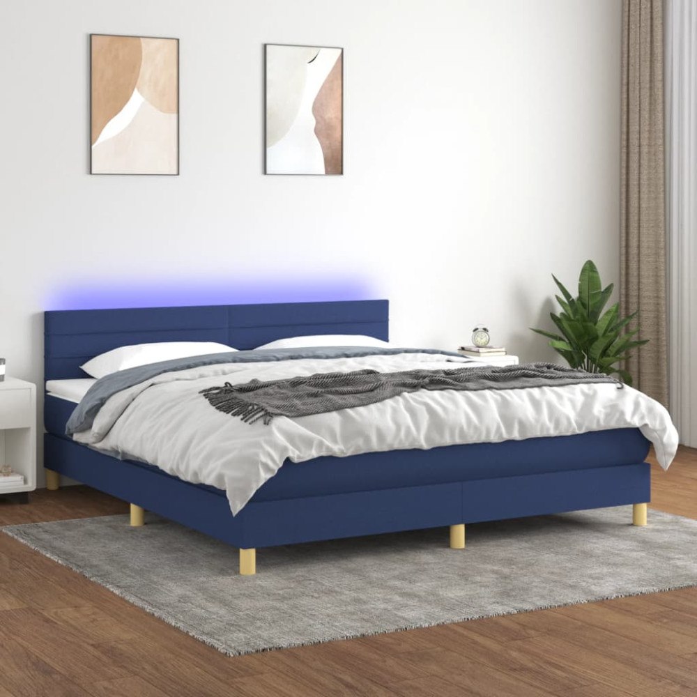 vidaXL Ramsäng med madrass & LED blå 160x200 cm tyg