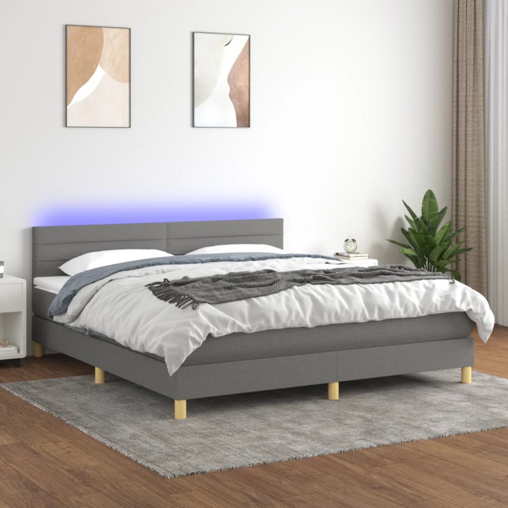 vidaXL Ramsäng med madrass & LED mörkgrå 180x200 cm tyg