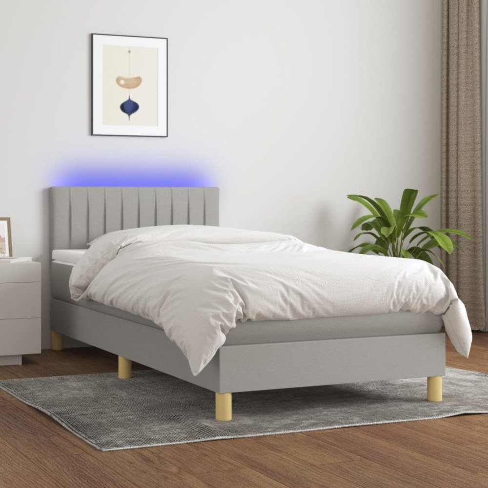 vidaXL Ramsäng med madrass & LED ljusgrå 90x200 cm tyg