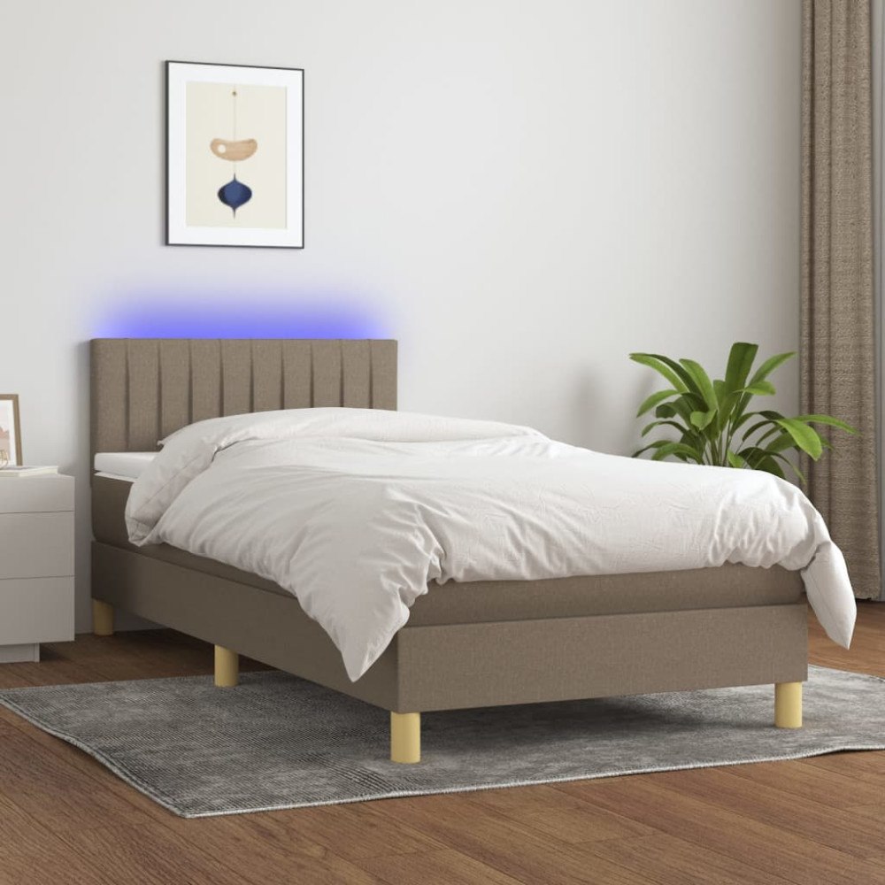 vidaXL Ramsäng med madrass & LED taupe 100x200 cm tyg