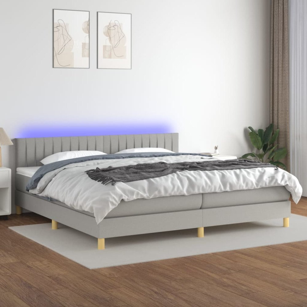 vidaXL Ramsäng med madrass & LED ljusgrå 200x200 cm tyg