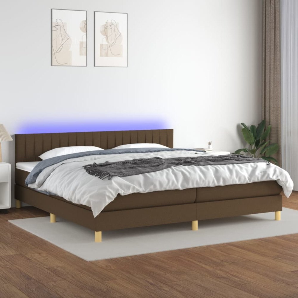 vidaXL Ramsäng med madrass & LED mörkbrun 200x200 cm tyg
