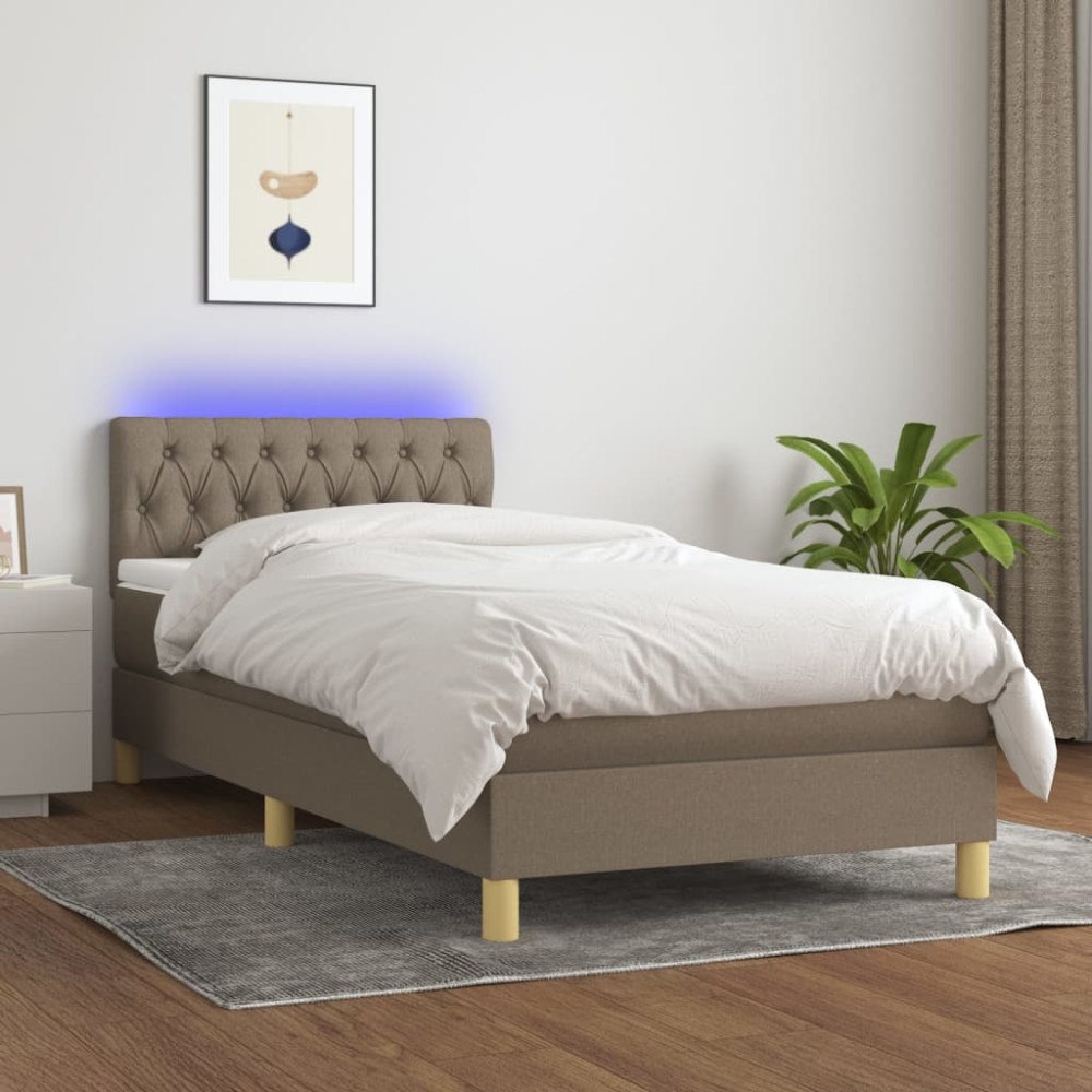 vidaXL Ramsäng med madrass & LED taupe 90x200 cm tyg