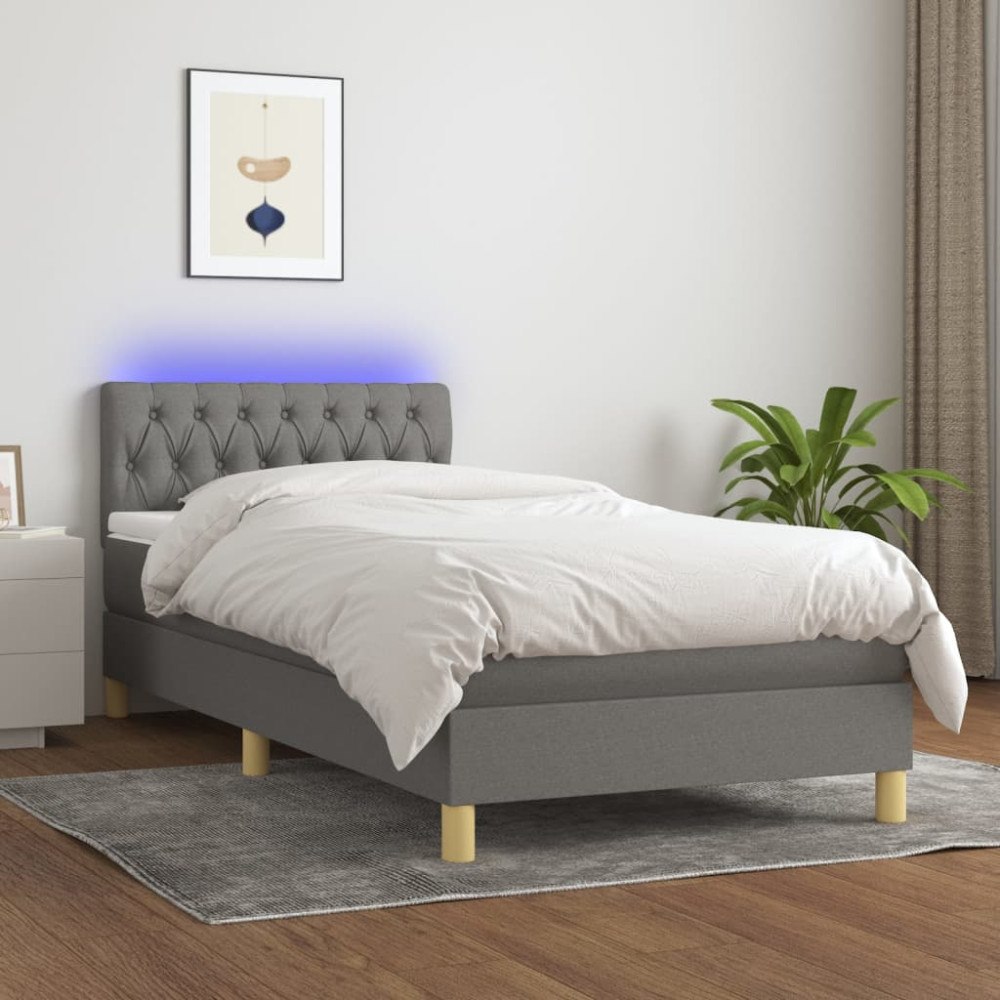 vidaXL Ramsäng med madrass & LED mörkgrå 100x200 cm tyg