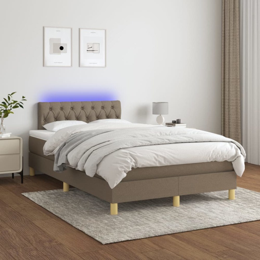 vidaXL Ramsäng med madrass & LED taupe 120x200 cm tyg