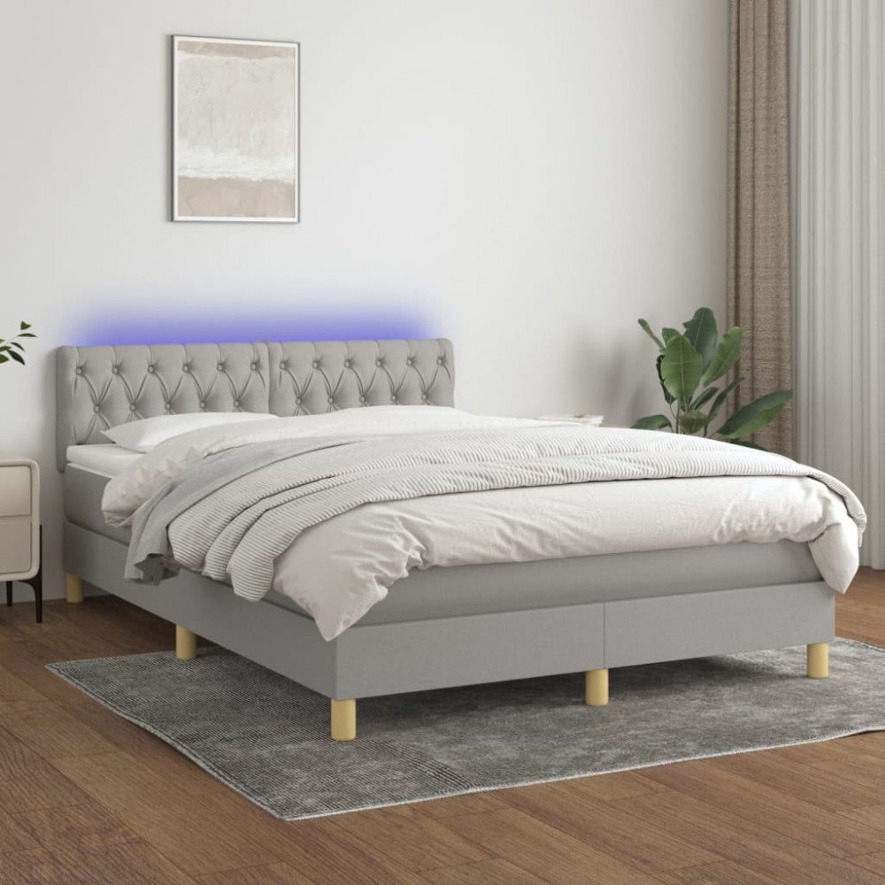 vidaXL Ramsäng med madrass & LED ljusgrå 140x190 cm tyg