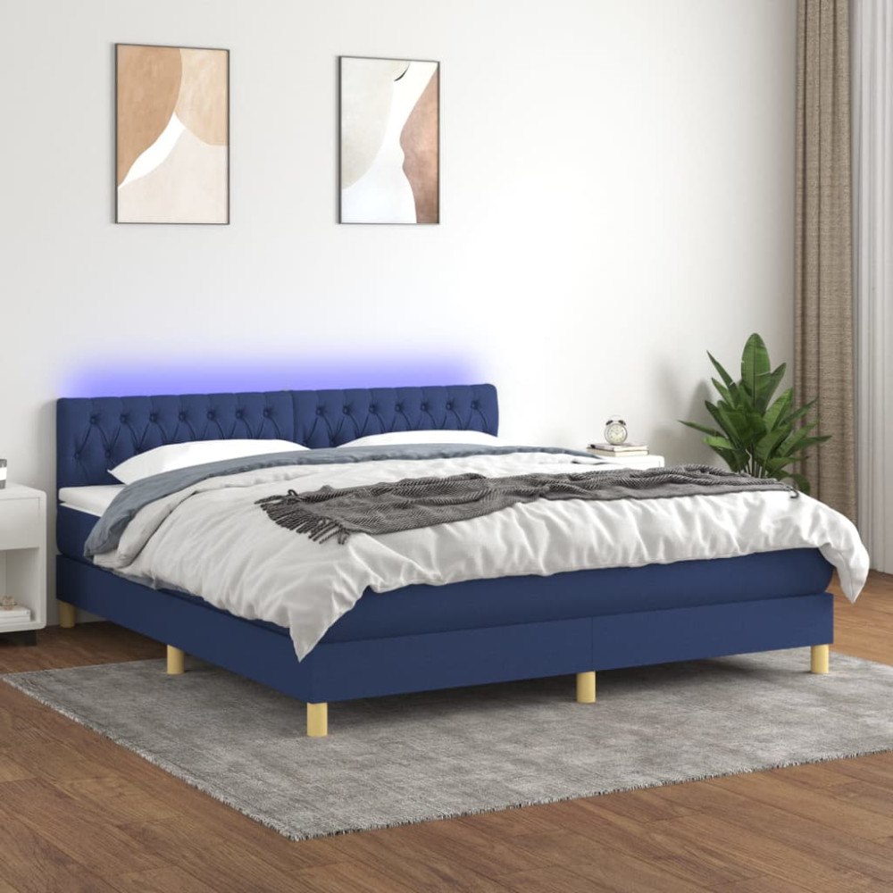 vidaXL Ramsäng med madrass & LED blå 180x200 cm tyg