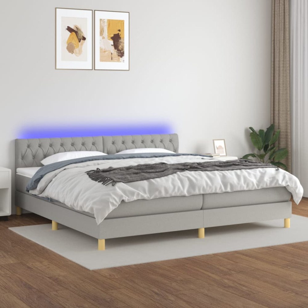 vidaXL Ramsäng med madrass & LED ljusgrå 200x200 cm tyg