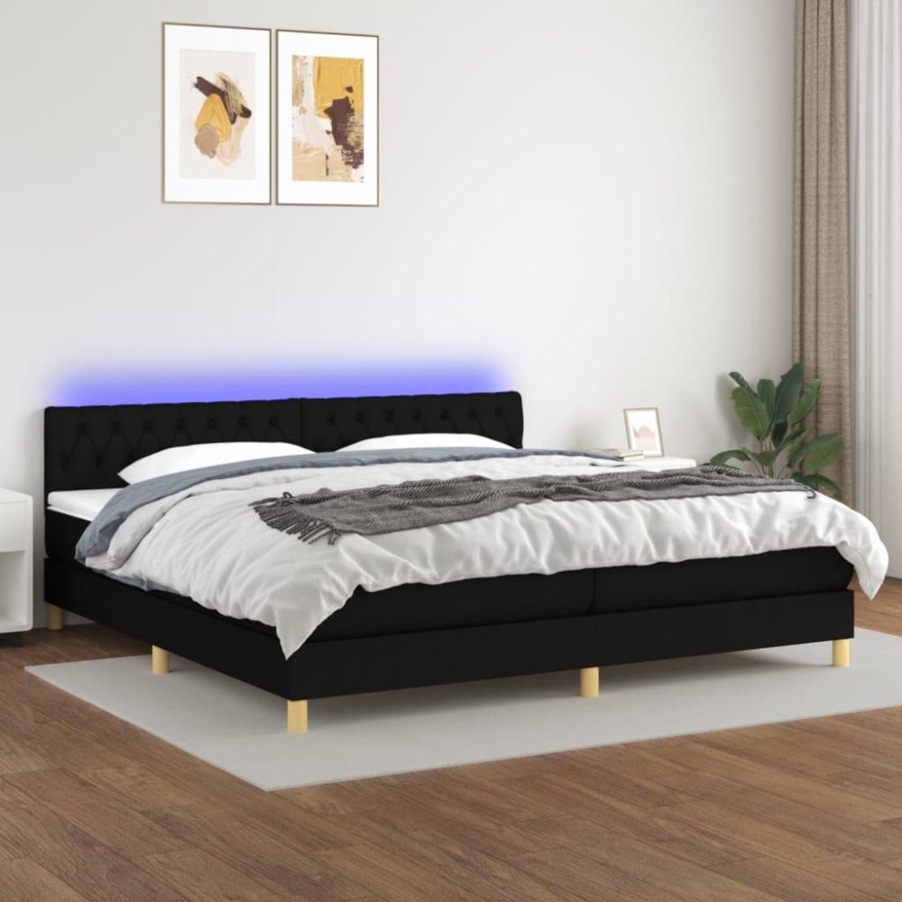 vidaXL Ramsäng med madrass & LED svart 200x200 cm tyg