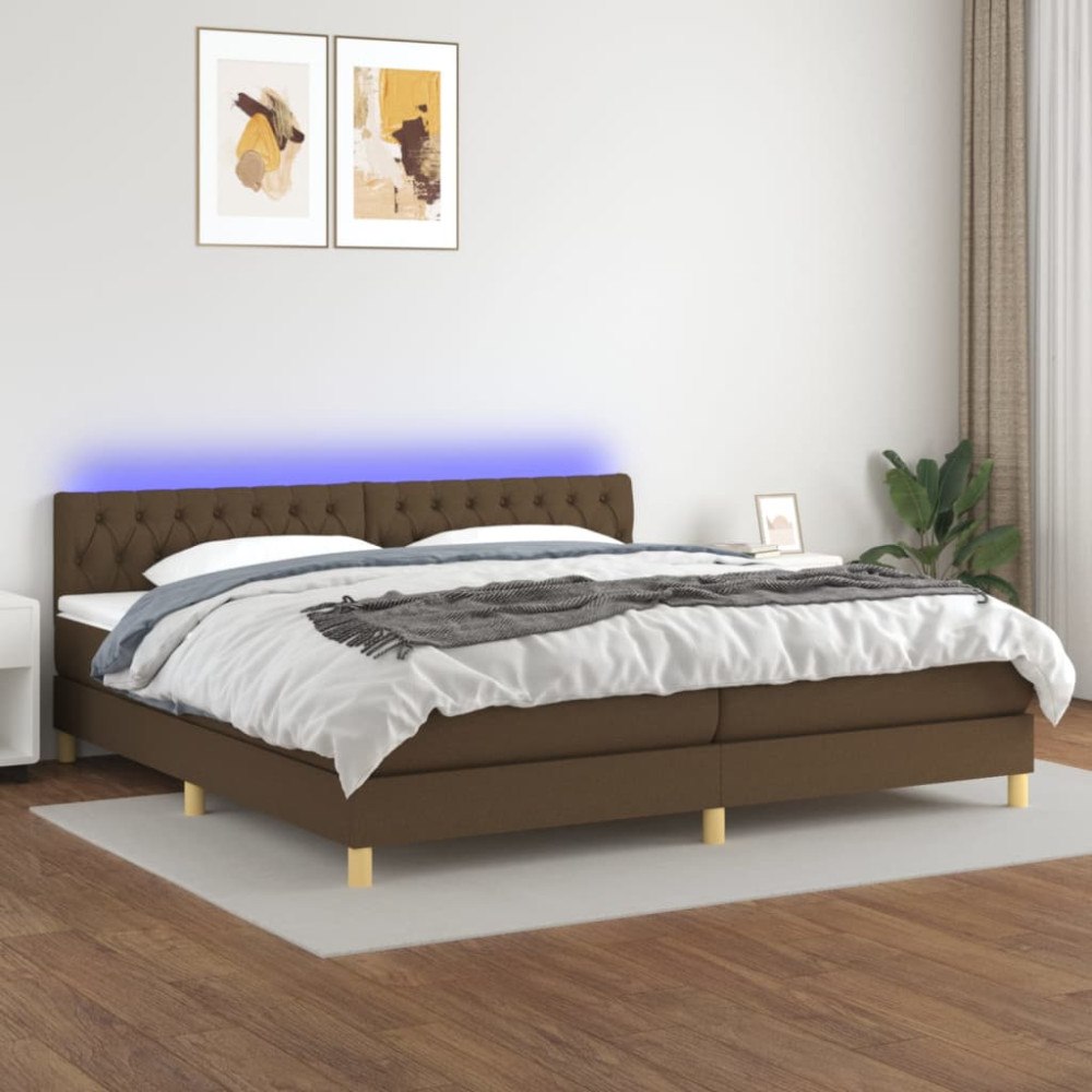 vidaXL Ramsäng med madrass & LED mörkbrun 200x200 cm tyg
