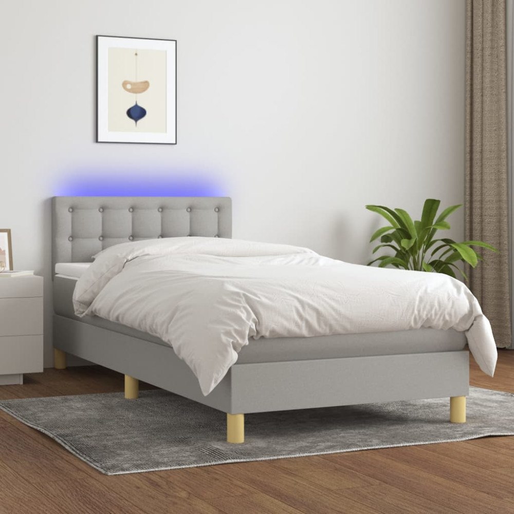 vidaXL Ramsäng med madrass & LED ljusgrå 80x200 cm tyg
