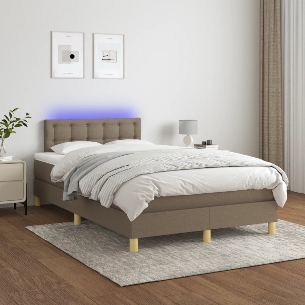 vidaXL Ramsäng med madrass & LED taupe 120x200 cm tyg
