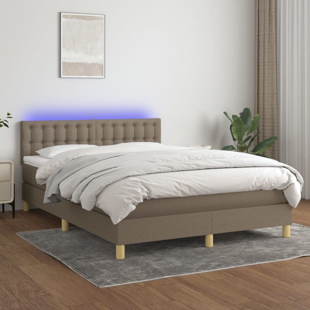 vidaXL Ramsäng med madrass & LED taupe 140x200 cm tyg