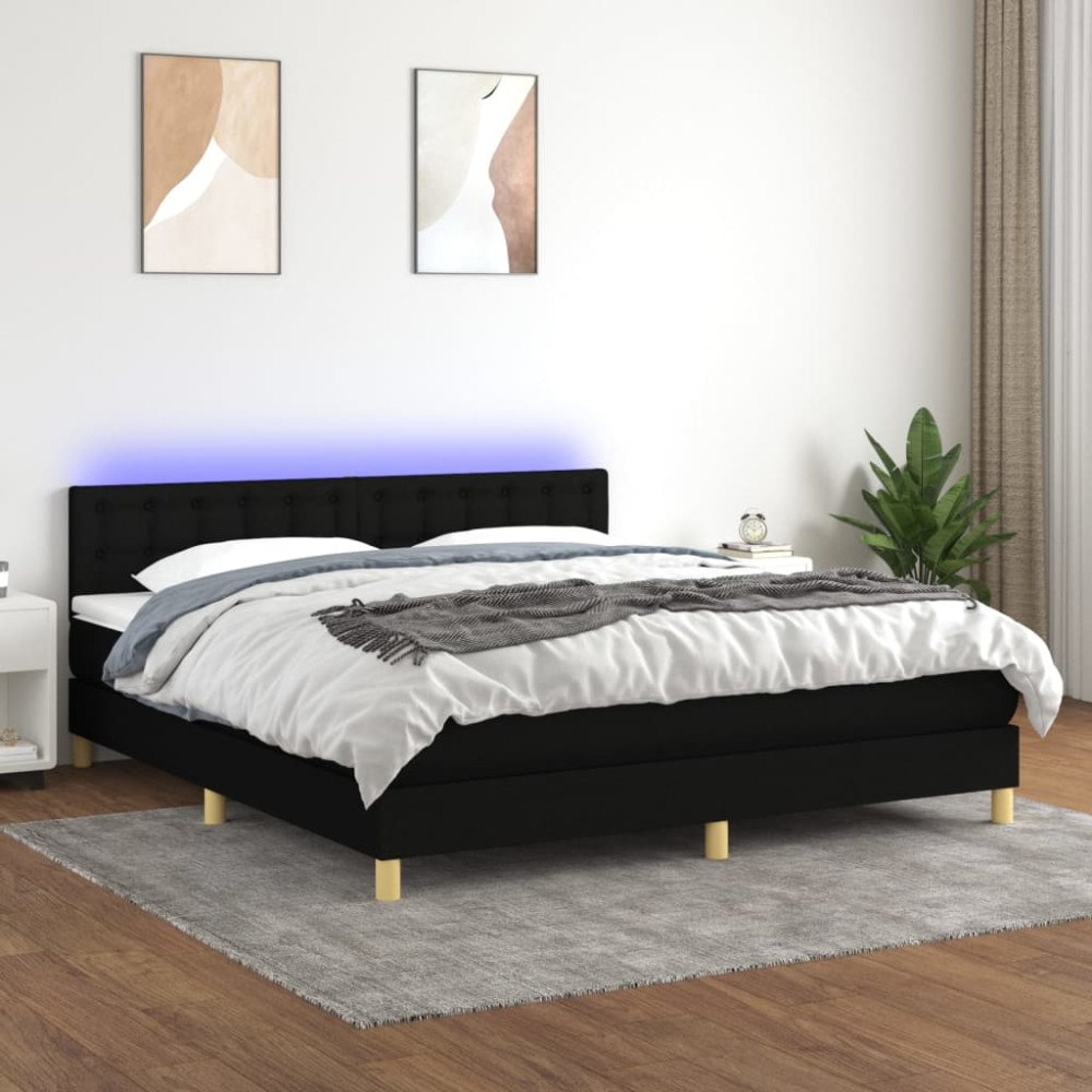 vidaXL Ramsäng med madrass & LED svart 180x200 cm tyg