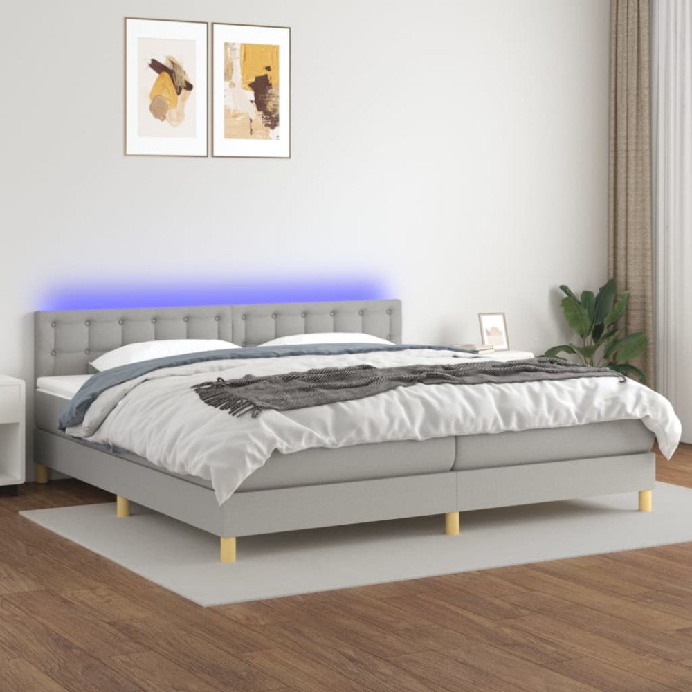 vidaXL Ramsäng med madrass & LED ljusgrå 200x200 cm tyg
