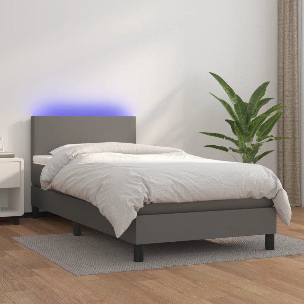 vidaXL Ramsäng med madrass & LED grå 80x200 cm konstläder