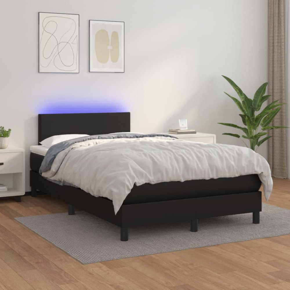 vidaXL Ramsäng med madrass & LED svart 120x200 cm konstläder