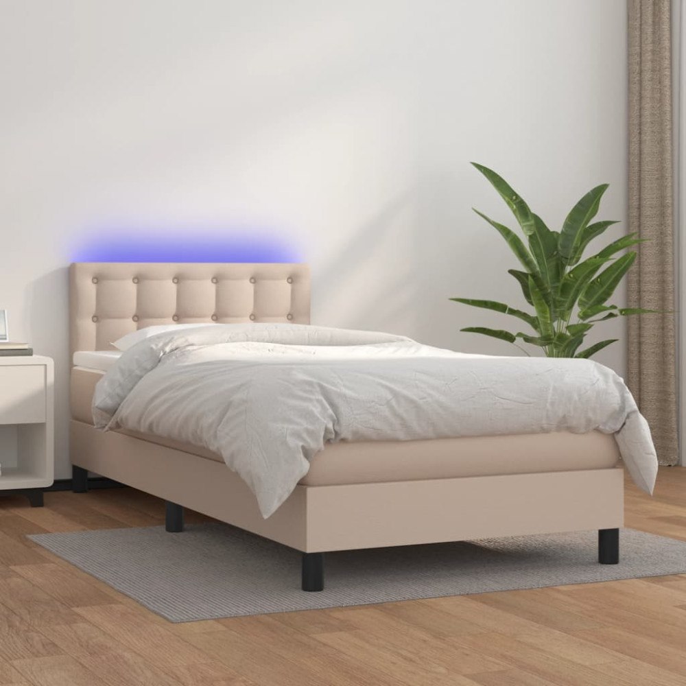 vidaXL Ramsäng med bäddmadrass & LED cappuccino 80x200 cm konstläder