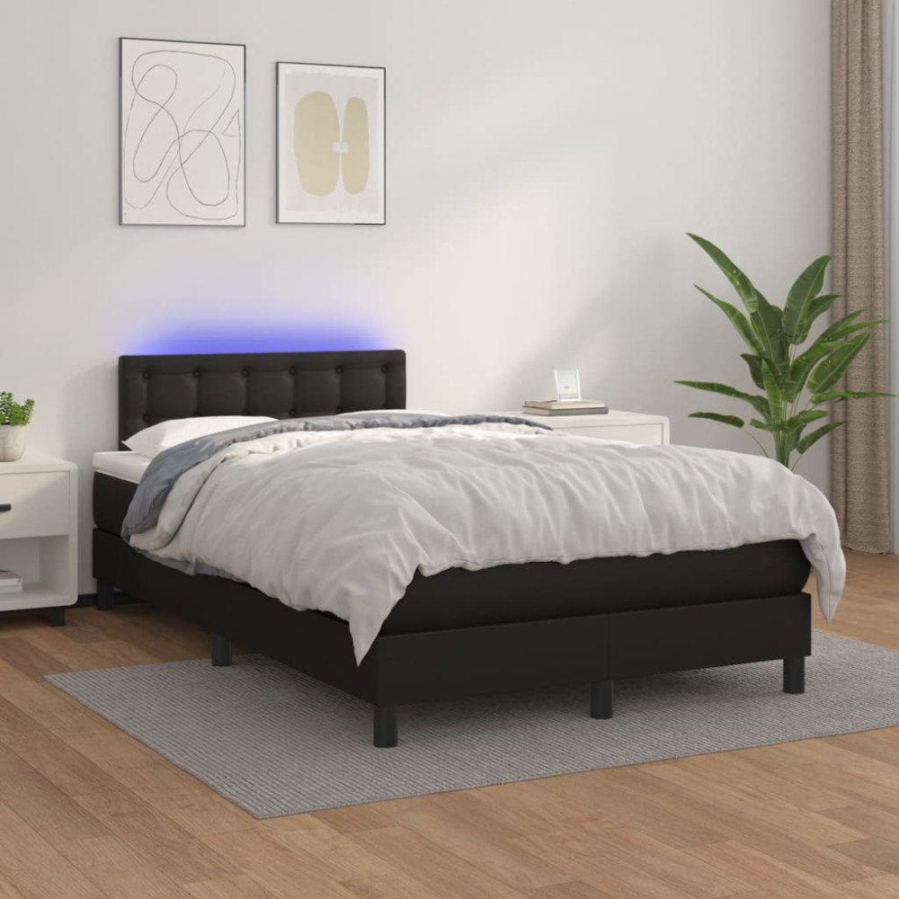 vidaXL Ramsäng med madrass & LED svart 120x200 cm konstläder