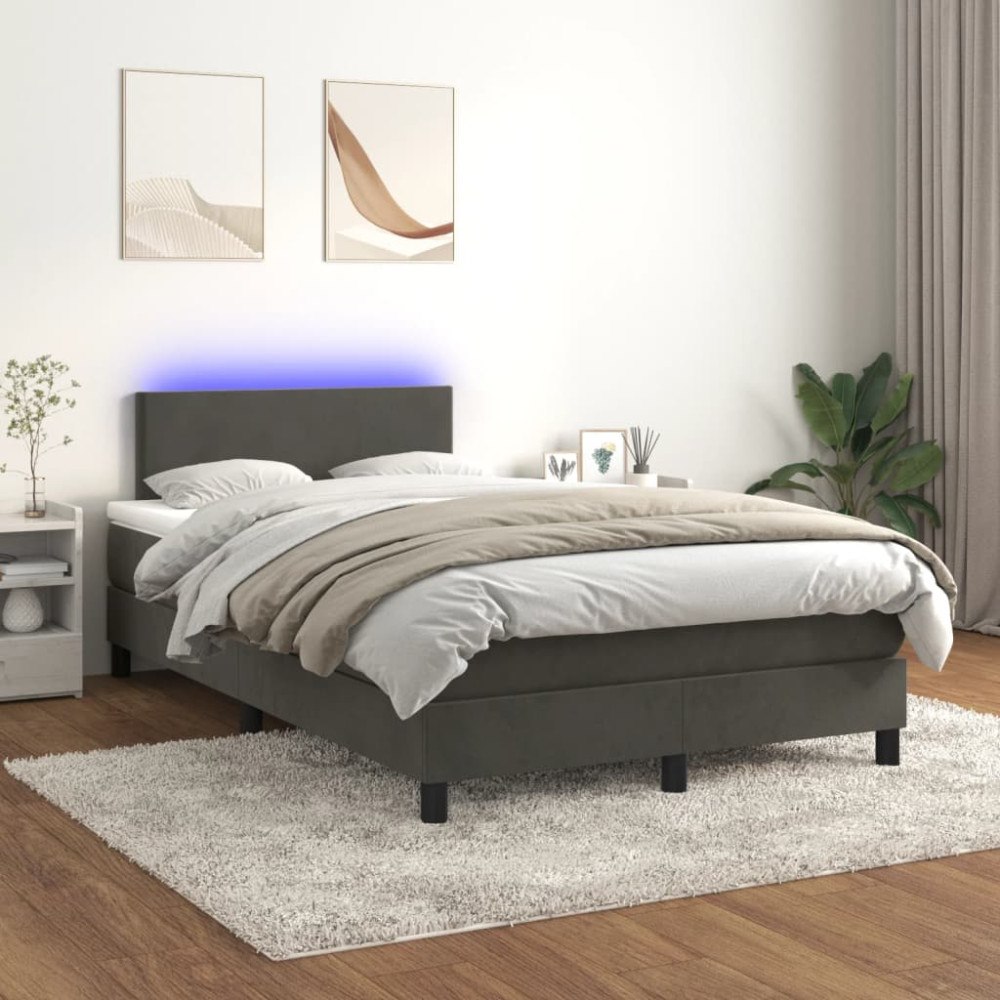 vidaXL Resårsäng med madrass och LED mörkgrå 120x200 cm sammet