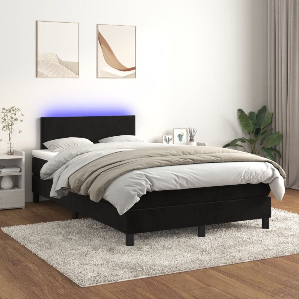 vidaXL Resårsäng med madrass och LED svart 120x200 cm sammet