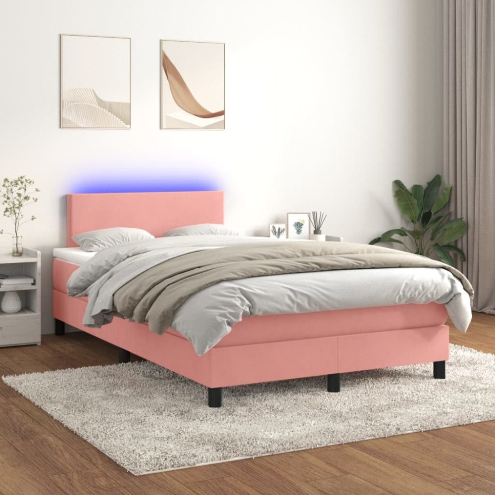 vidaXL Ramsäng med madrass & LED rosa 120x200 cm sammet