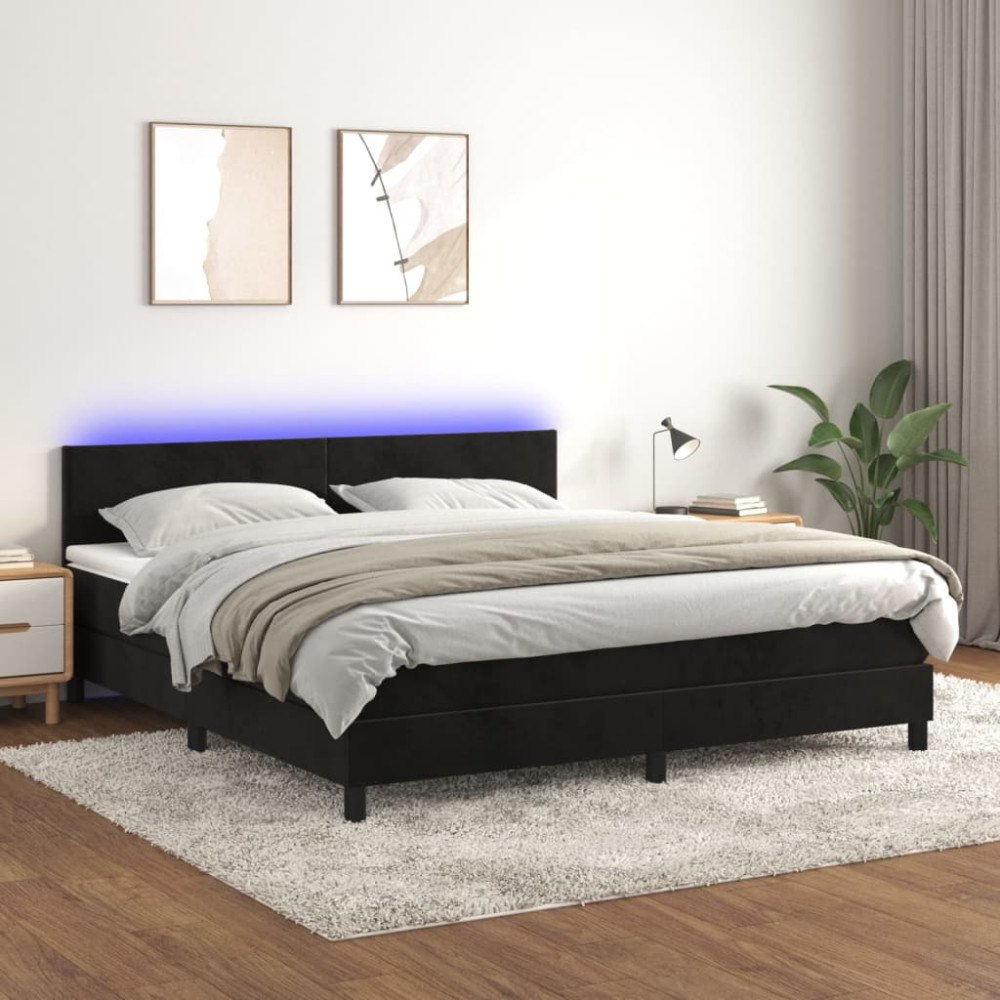 vidaXL Resårsäng med madrass och LED svart 180x200 cm sammet