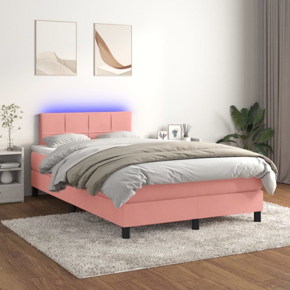 vidaXL Ramsäng med madrass & LED rosa 120x200 cm sammet