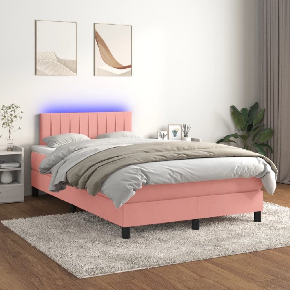 vidaXL Ramsäng med madrass & LED rosa 120x200 cm sammet