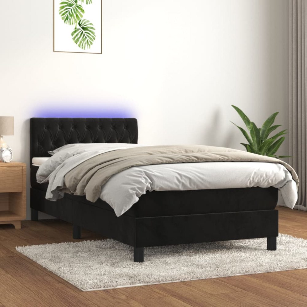 vidaXL Resårsäng med madrass och LED svart 90x200 cm sammet