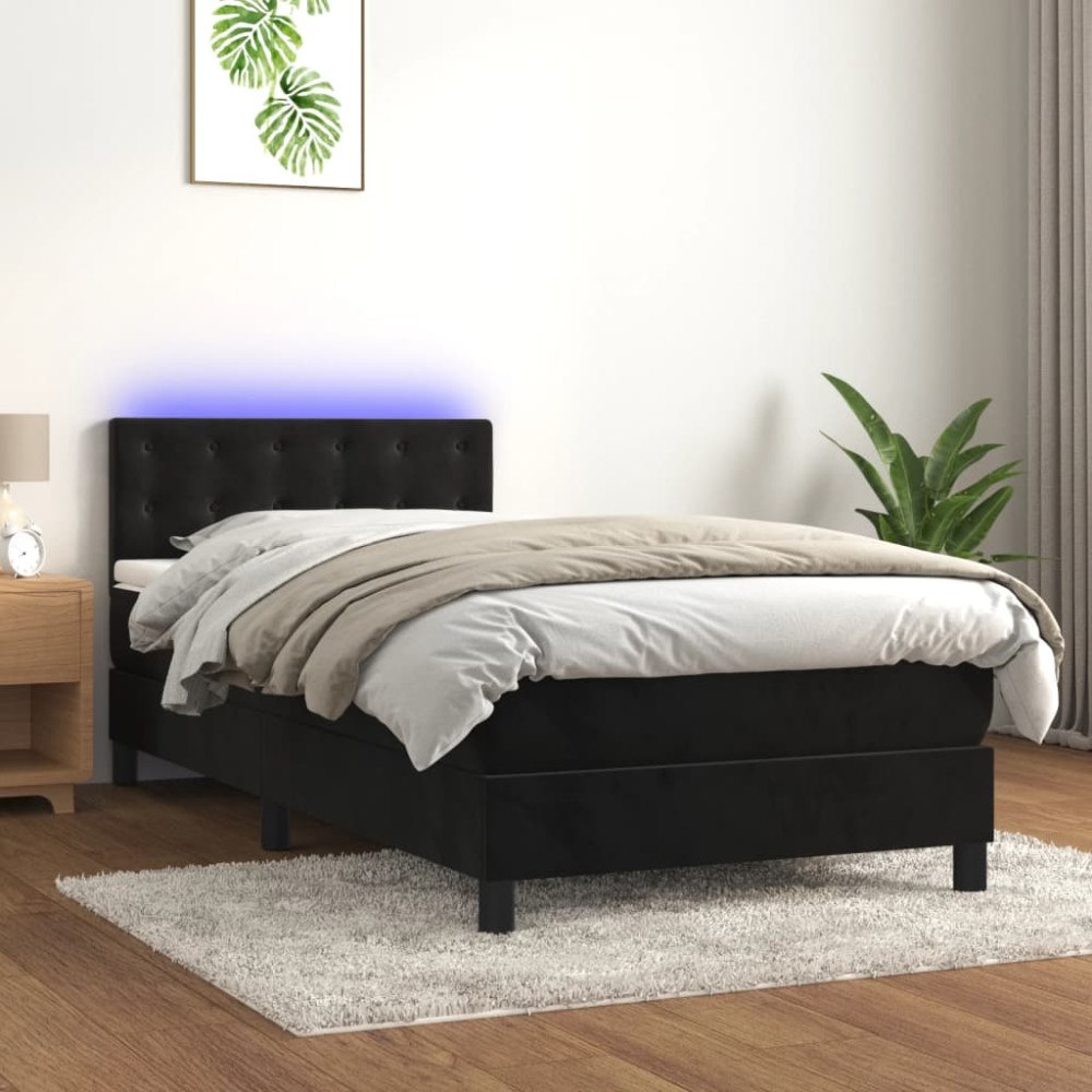 vidaXL Resårsäng med madrass och LED svart 90x200 cm sammet