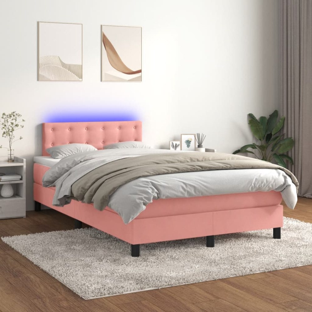 vidaXL Ramsäng med madrass & LED rosa 120x200 cm sammet
