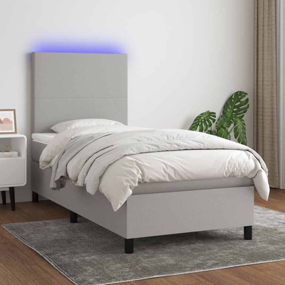 vidaXL Ramsäng med madrass & LED ljusgrå 90x190 cm tyg