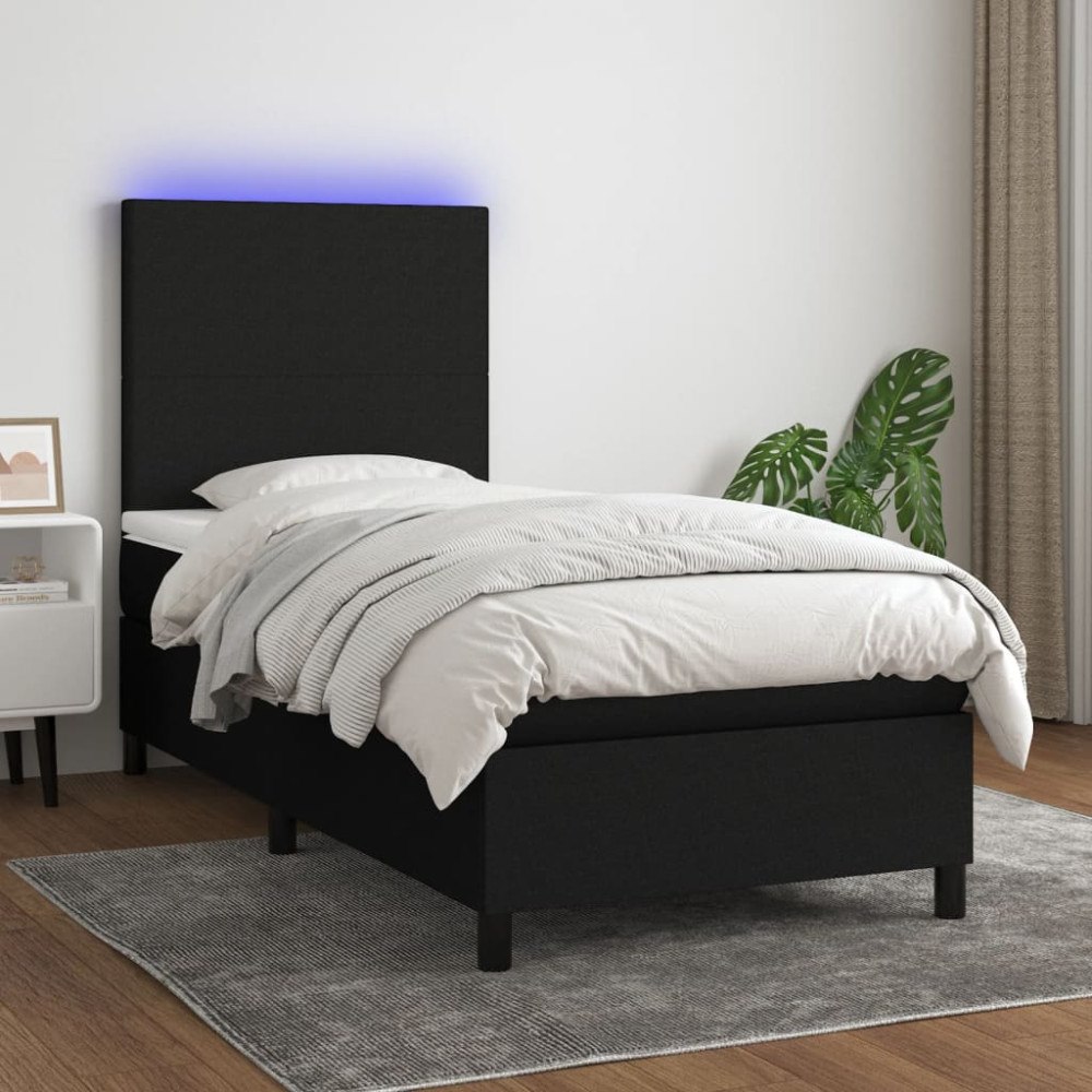 vidaXL Ramsäng med madrass & LED svart 90x200 cm tyg