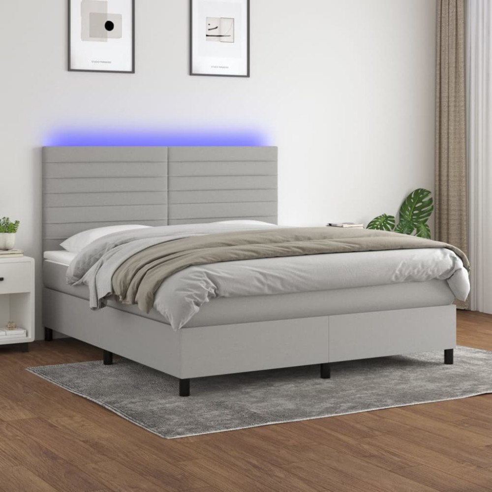 vidaXL Ramsäng med madrass & LED ljusgrå 160x200 cm tyg