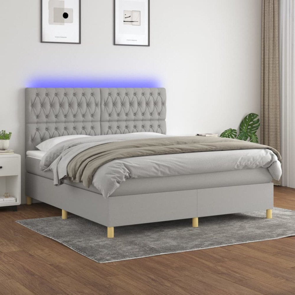 vidaXL Ramsäng med madrass & LED ljusgrå 160x200 cm tyg