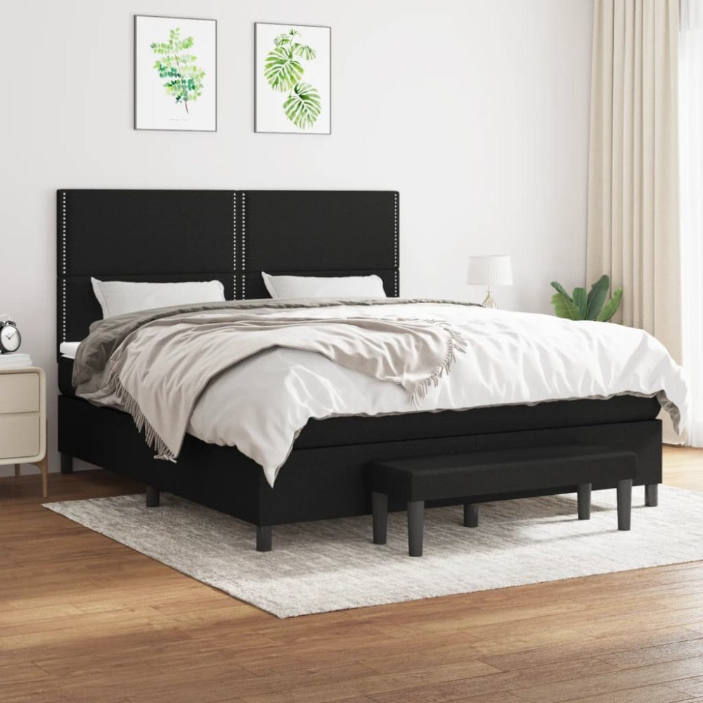vidaXL Ramsäng med madrass svart 180x200 cm tyg