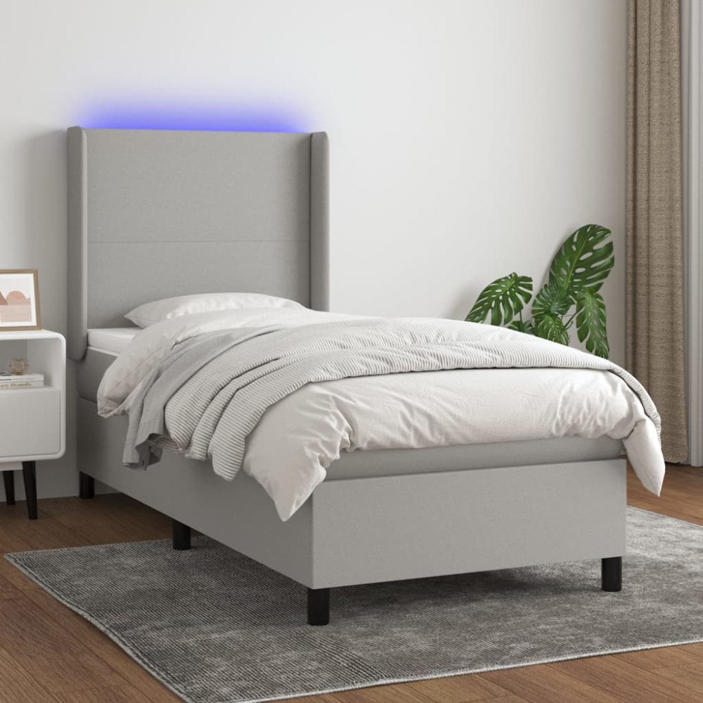 vidaXL Ramsäng med madrass & LED ljusgrå 90x190 cm tyg