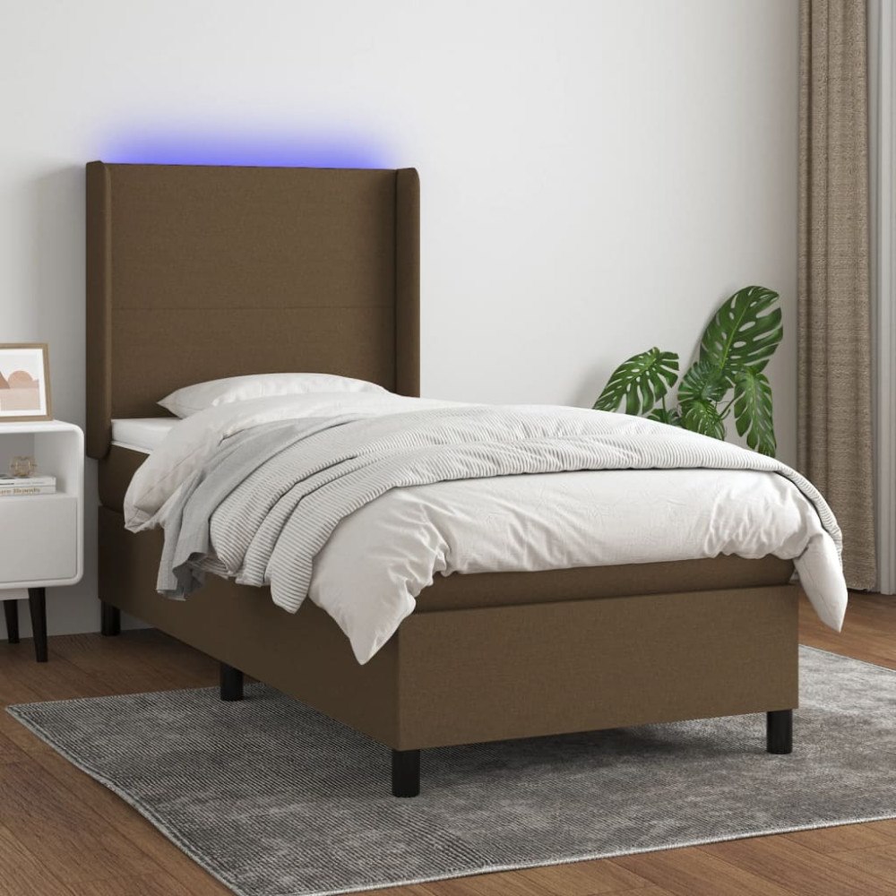 vidaXL Ramsäng med madrass & LED mörkbrun 90x190 cm tyg