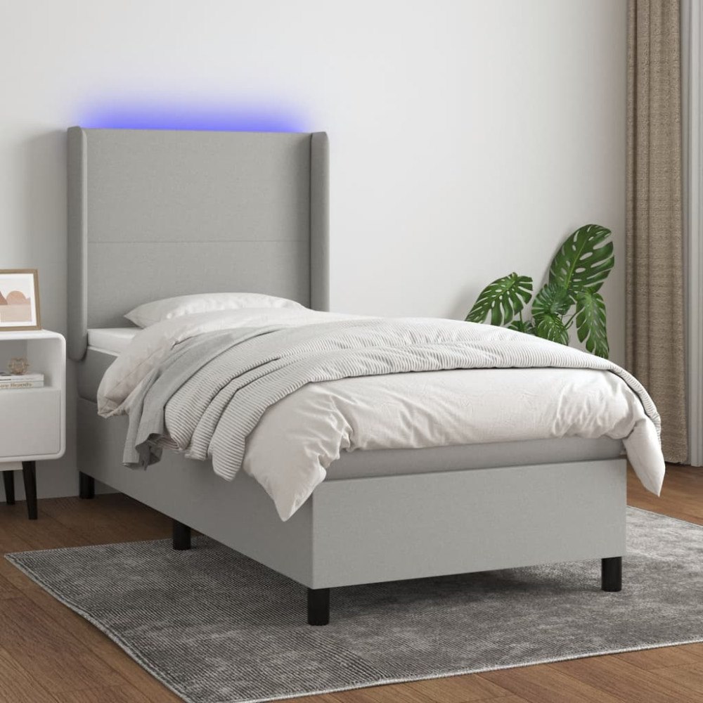 vidaXL Ramsäng med madrass & LED ljusgrå 100x200 cm tyg