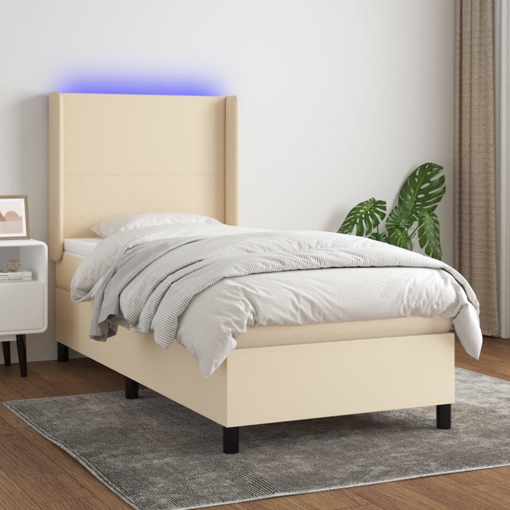vidaXL Ramsäng med madrass & LED gräddvit 100x200 cm tyg