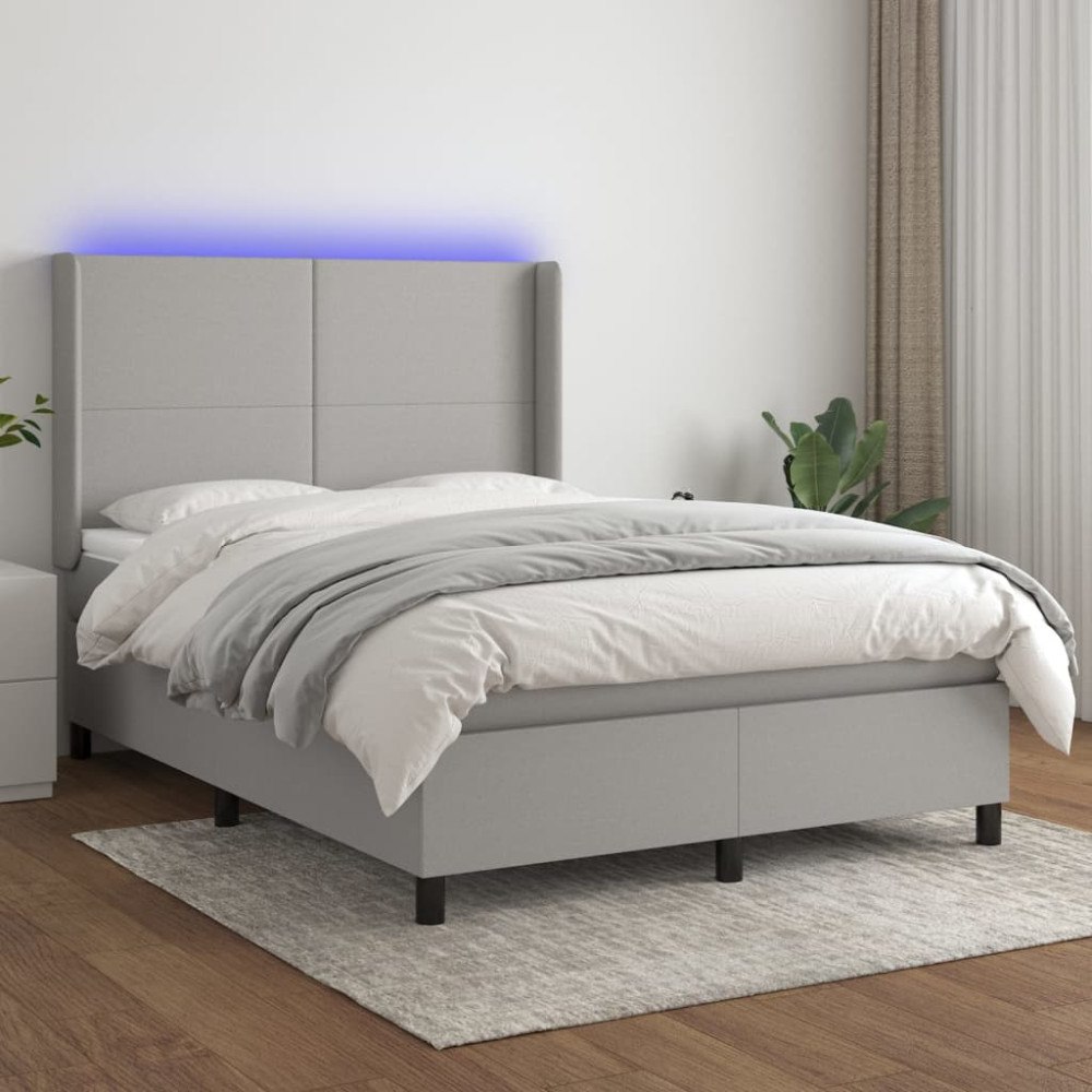 vidaXL Ramsäng med madrass & LED ljusgrå 140x190 cm tyg