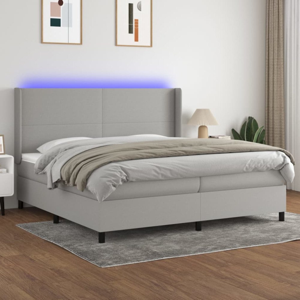 vidaXL Ramsäng med madrass & LED ljusgrå 200x200 cm tyg