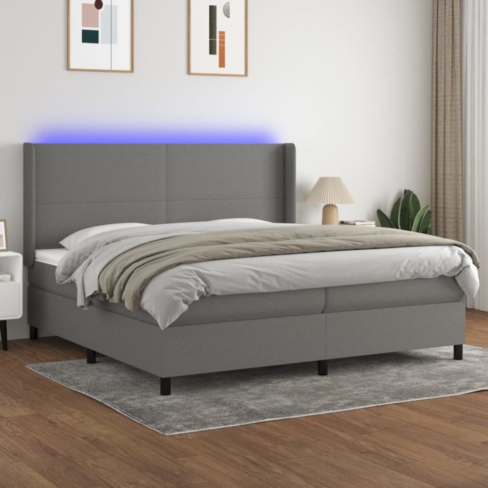 vidaXL Ramsäng med madrass & LED grå 200x200 cm tyg
