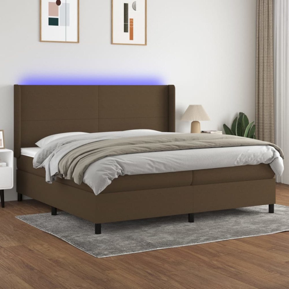 vidaXL Ramsäng med madrass & LED mörkbrun 200x200 cm tyg