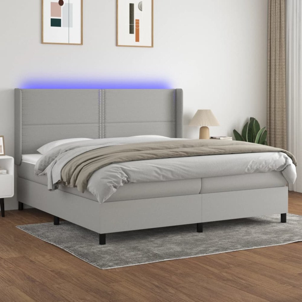 vidaXL Ramsäng med madrass & LED ljusgrå 200x200 cm tyg