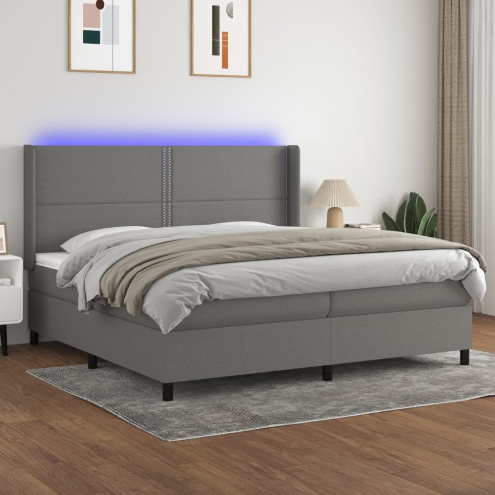 vidaXL Ramsäng med madrass & LED mörkgrå 200x200 cm tyg