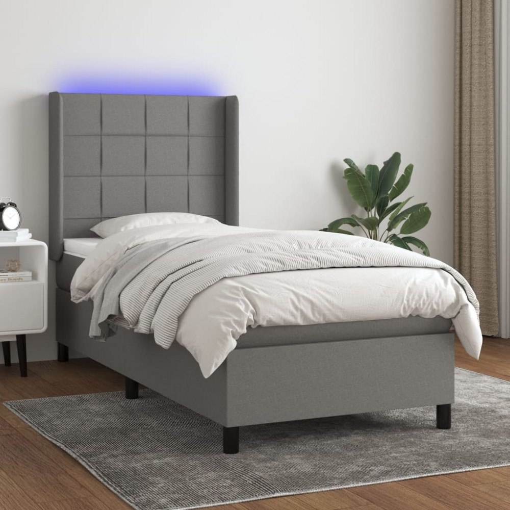 vidaXL Ramsäng med madrass & LED mörkgrå 100x200 cm tyg