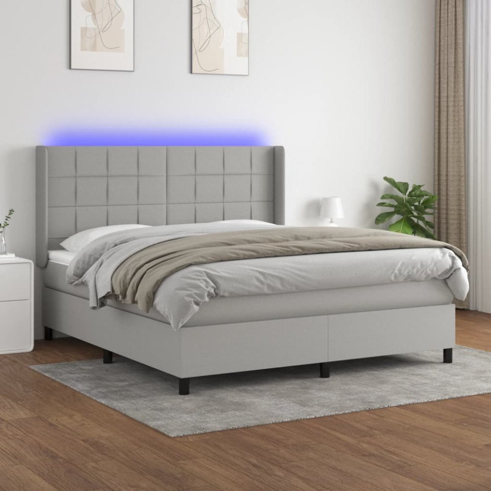 vidaXL Ramsäng med madrass & LED ljusgrå 160x200 cm tyg