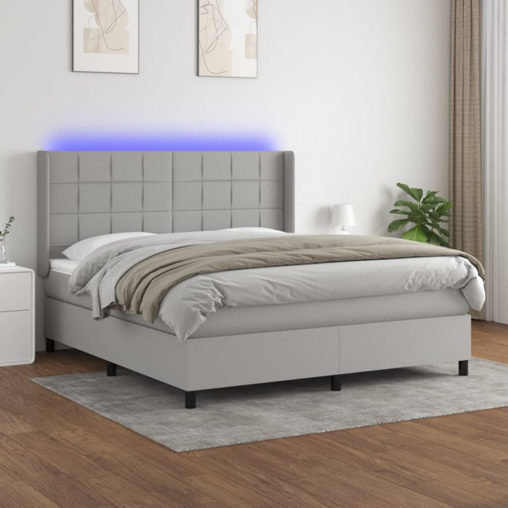 vidaXL Ramsäng med madrass & LED ljusgrå 180x200 cm tyg